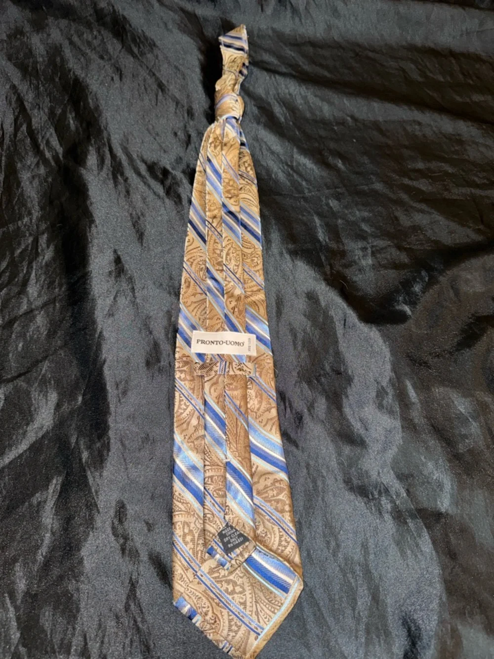 Pronto Uomo 100% Silk Brown Blue Paisley Stripe Necktie Mens Classic Tie